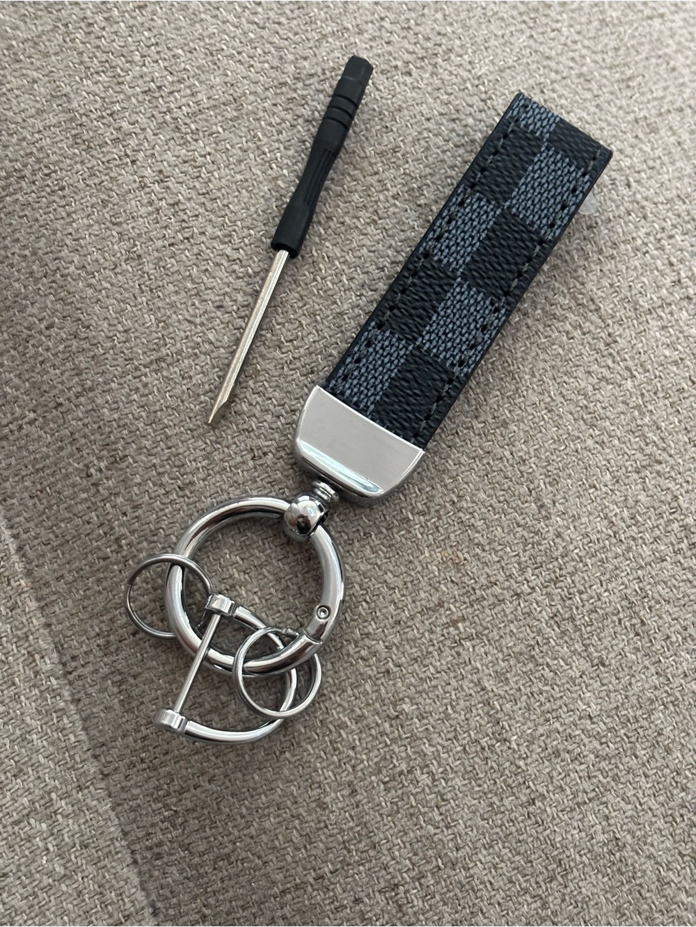 Black Checkered Key fob, Holder Keyring